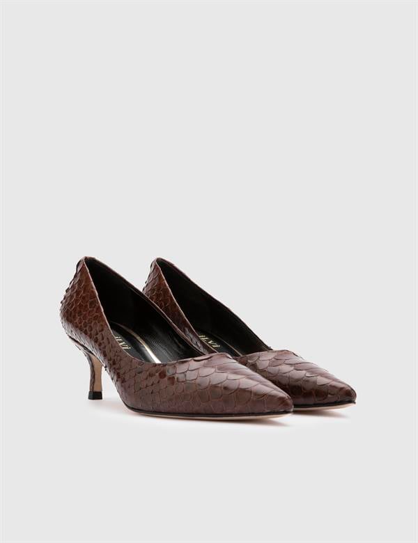 Sarh Brown Snake Leather Women's Stiletto