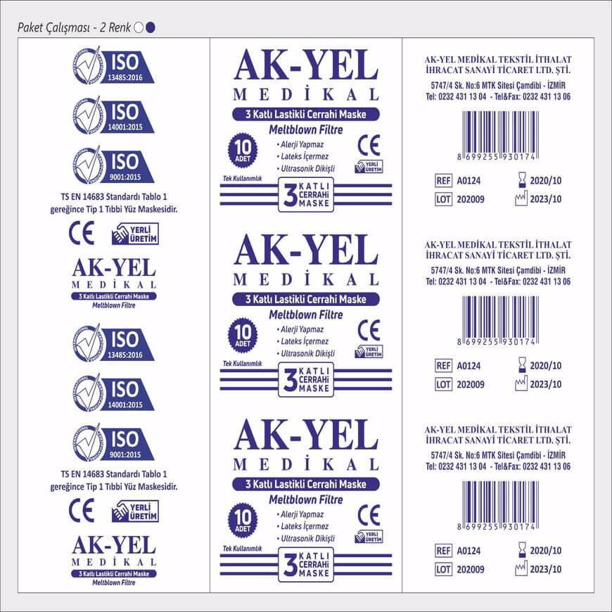 Ak-yel Maske Lastikli 3 Katlı (Meltblown Filtreli) Beyaz Renk  10'lu Paket