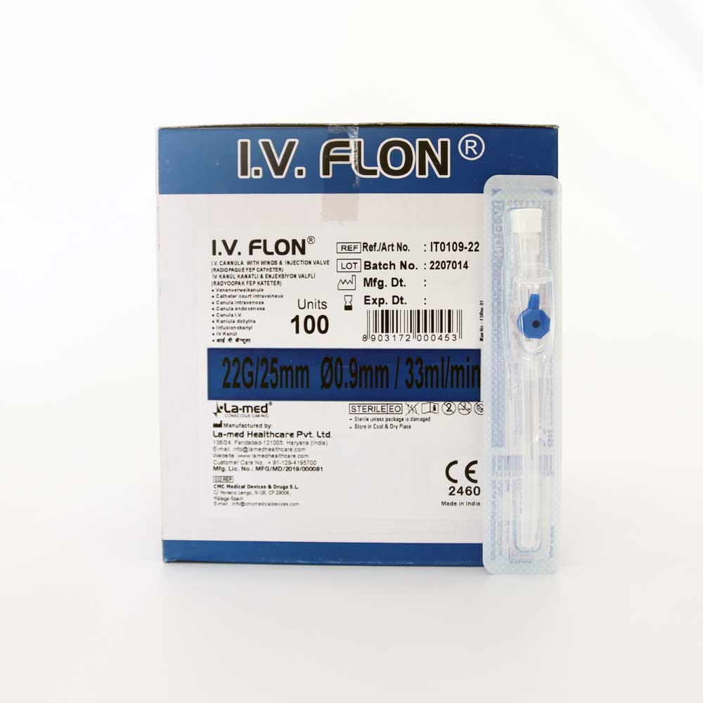 Iv Flon Branül (intraket) Mavi (22G) 100'lü Paket