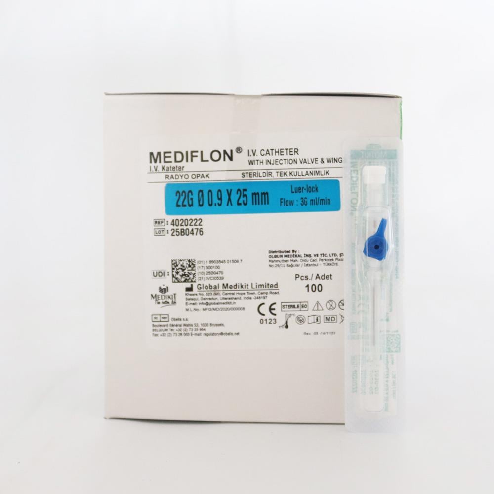 Mediflon Branül (intraket) Mavi (22G) 100'lü Paket