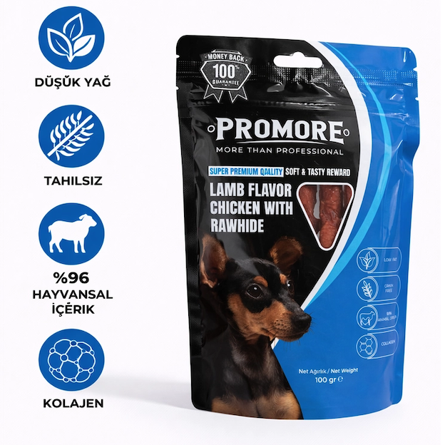 Promore  Kuzu Etli Aromalı Tavuk Atıştırmalık Köpek Ödül Maması 100 GR