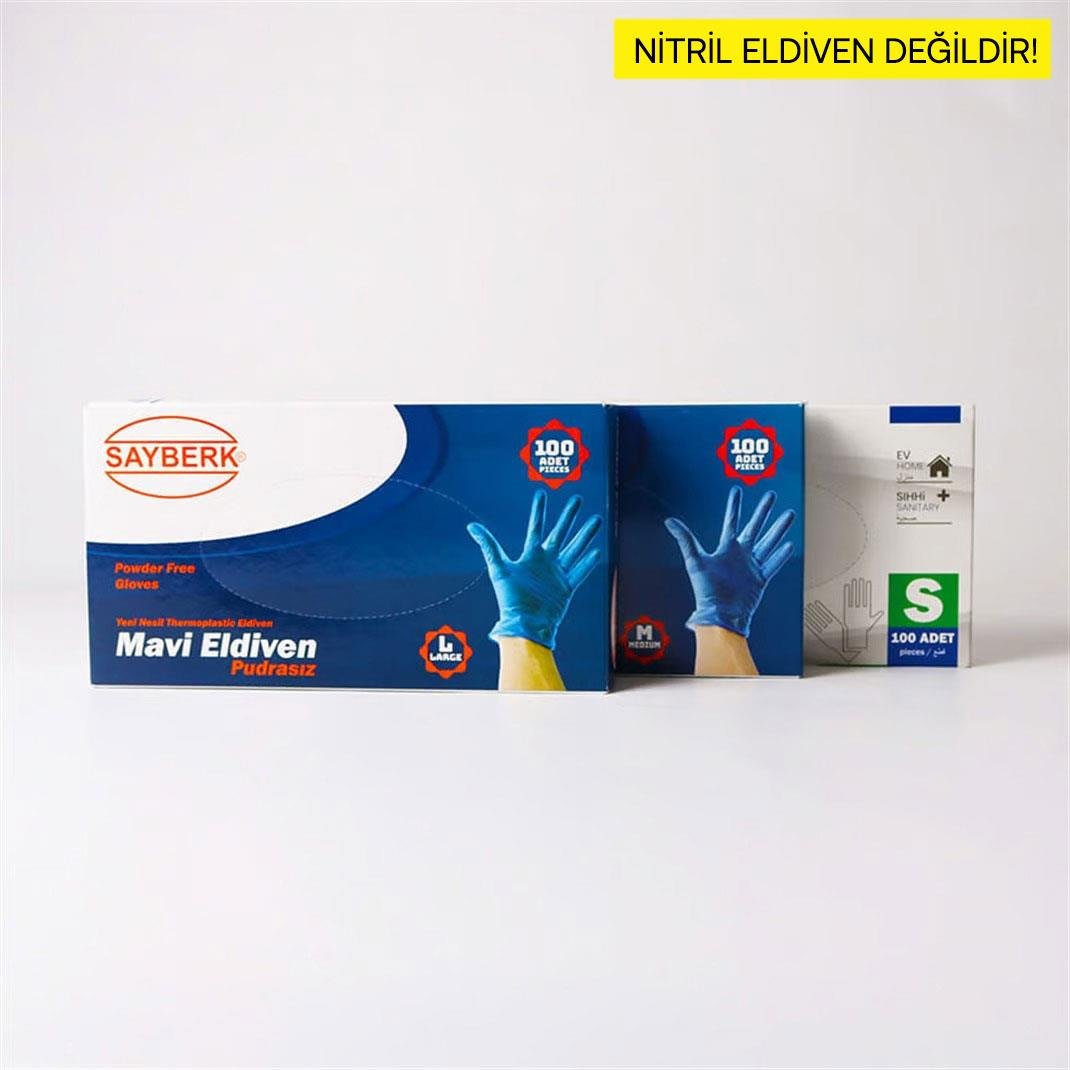 Sayberk Thermoplastic Eldiven Pudrasız Mavi Renk 100'lü Paket