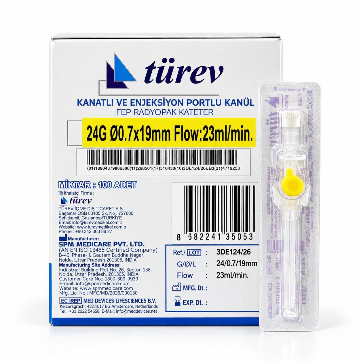 Türev Branül (intraket) Sarı (24G) 100'lü Paket