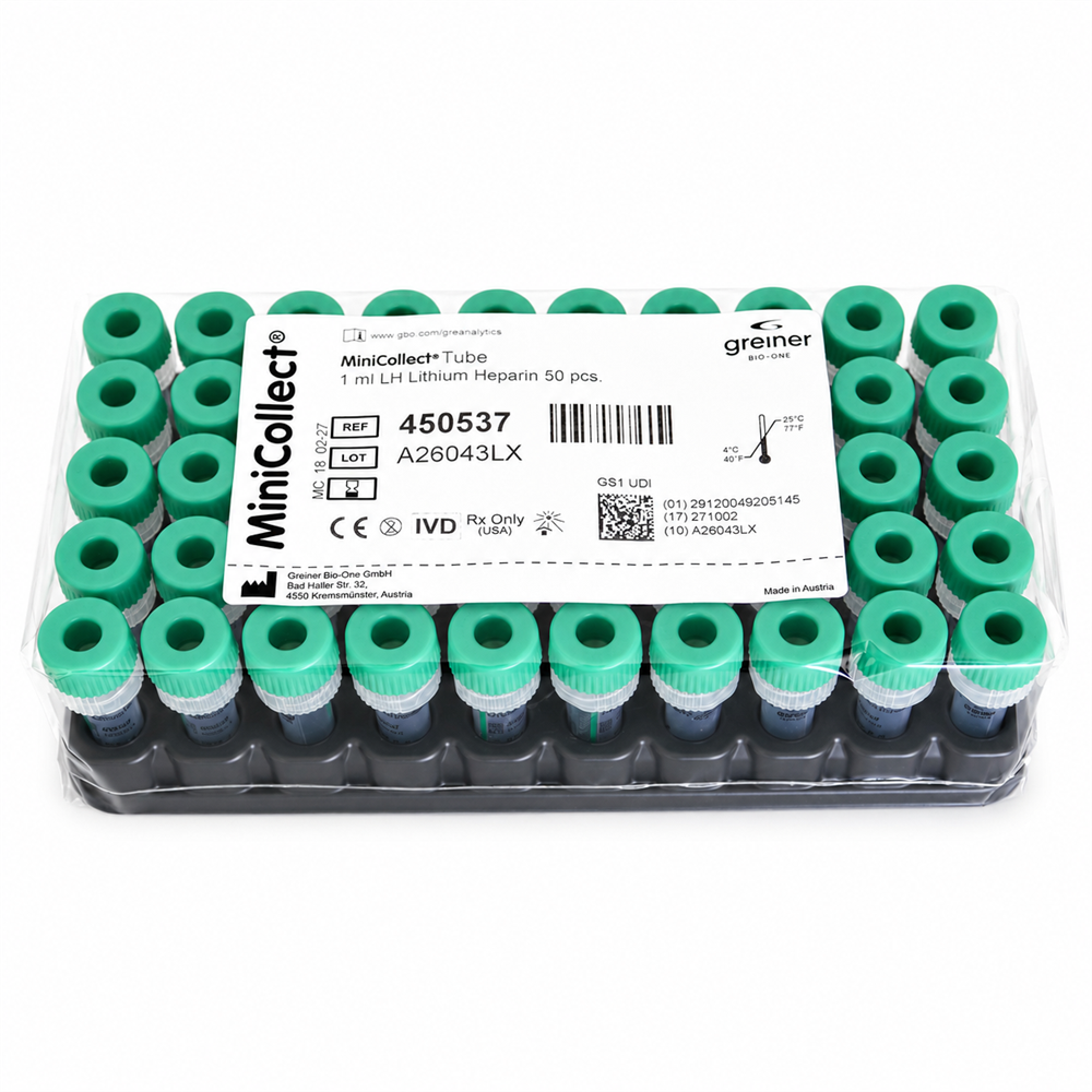 Greiner Lityum Heparinli Tüp 0,5 ML (Pediatrik) (Yeşil Kapak) 50'li Paket
