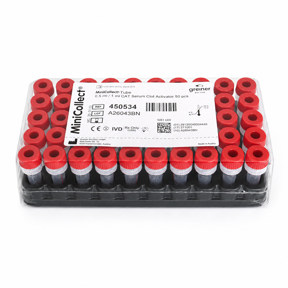 Greiner Vakumlu Boş Tüp 0,5 ML - 1 ML (Kırmızı Kapak) Pıhtı Aktivatörlü 50'li Paket