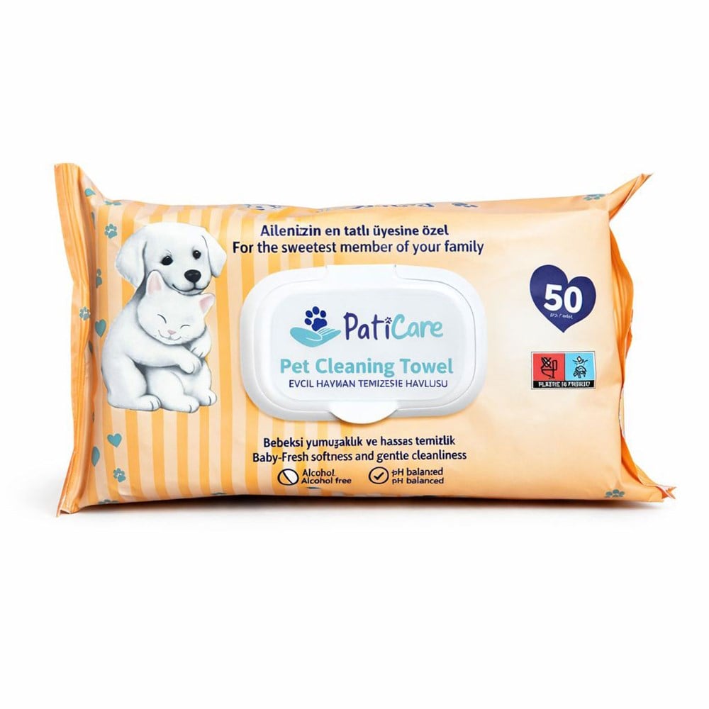 Paticare Evcil Hayvan Temizleme Havlusu  (Bebek Kokulu) Alkolsüz 50'li Paket