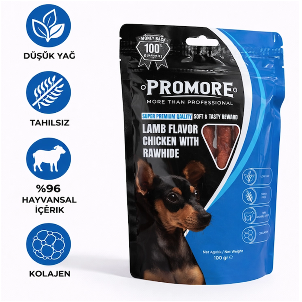Promore  Kuzu Etli Aromalı Tavuk Atıştırmalık Köpek Ödül Maması 100 GR