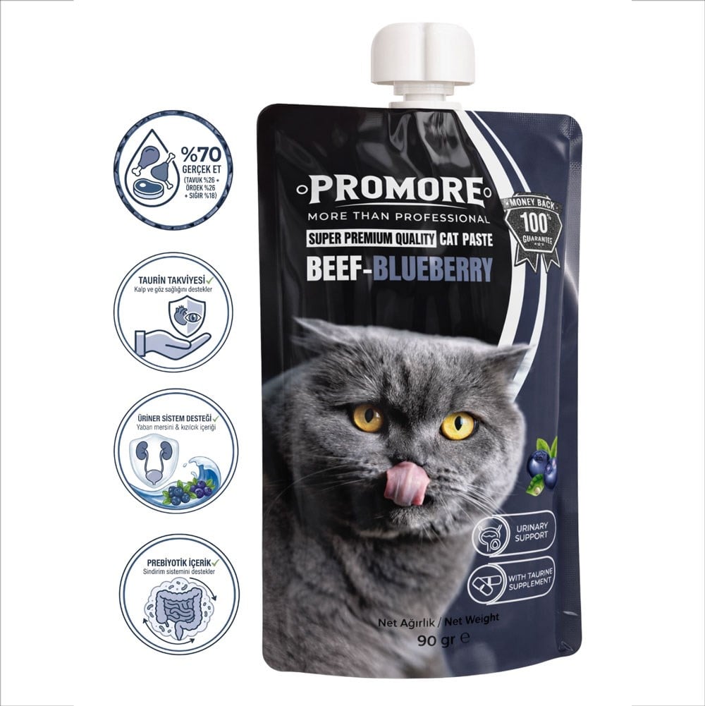 Promore Sığır Etli ve Yabanmersinli Atıştırmalık Kedi Ödül Pastası 90 GR