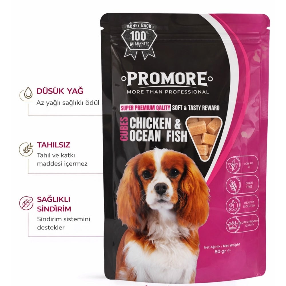 Promore Tavuk Etli ve Okyanus Balıklı Atıştırmalık Köpek Ödül Maması 80 GR