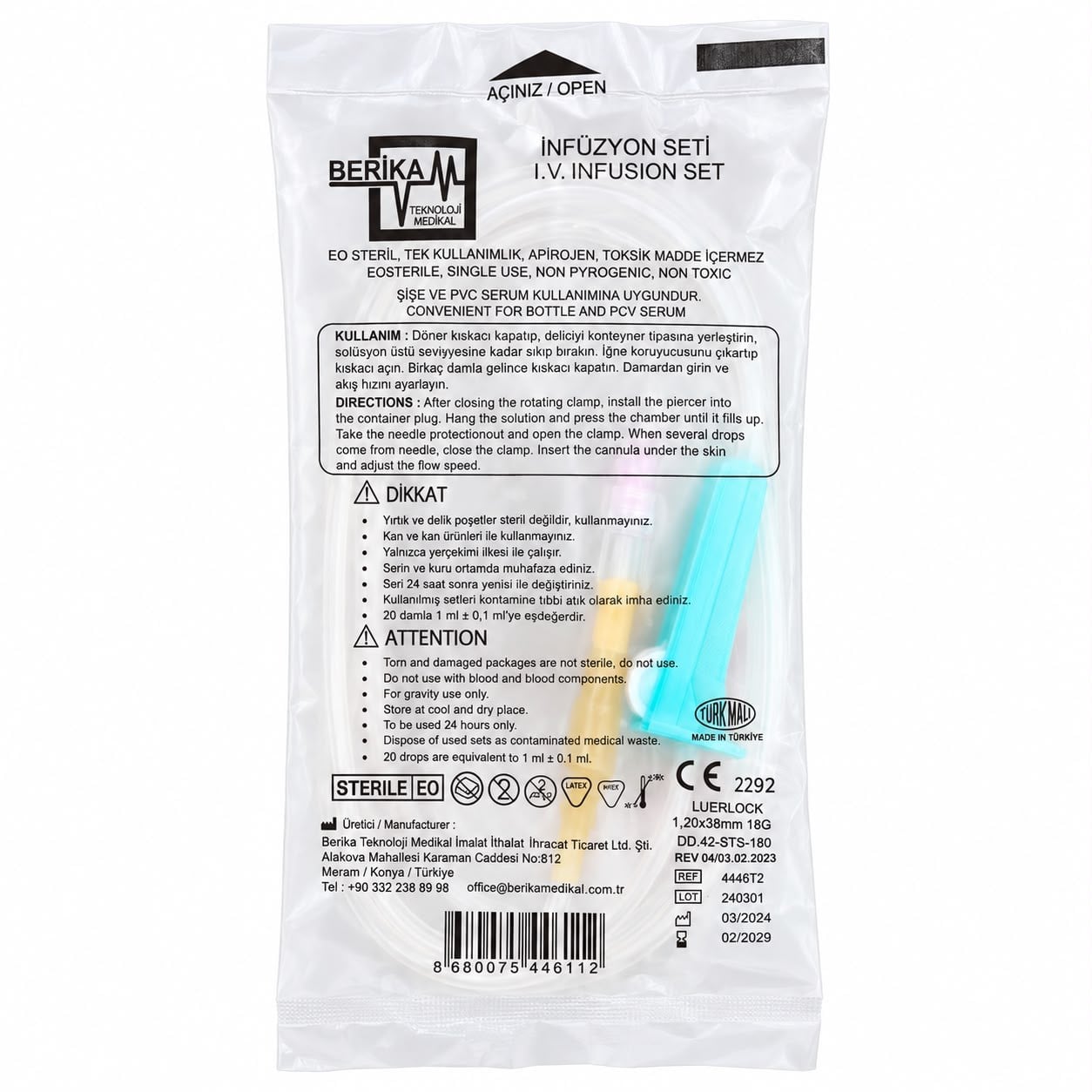 Berika Serum Seti (İnfüzyon Seti) Kilitli (Luer Lock) Pembe Uçlu 25'li Paket