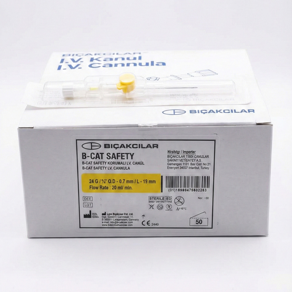 Bıçakcılar Branül (İntraket) Sarı (24G) 50'li Paket (Korumalı)