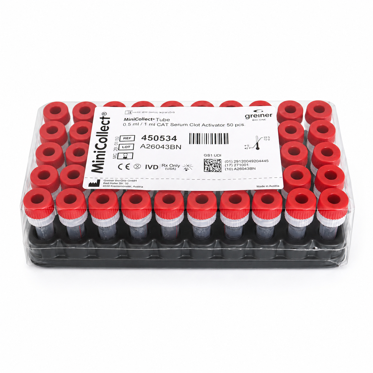 Greiner Vakumlu Boş Tüp 0,5 ML - 1 ML (Kırmızı Kapak) Pıhtı Aktivatörlü 50'li Paket