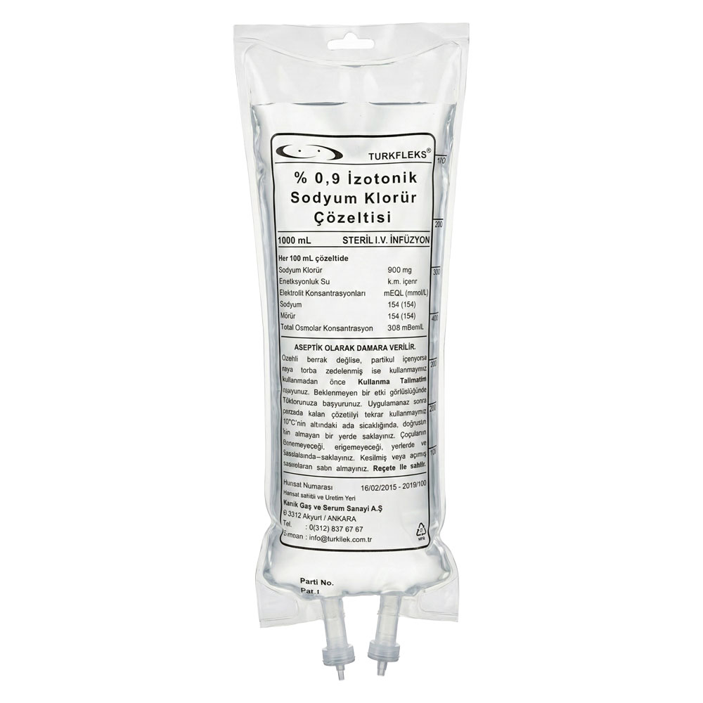 İzotonik %0,9 Sodyum Klorür 1000 ML Setsiz