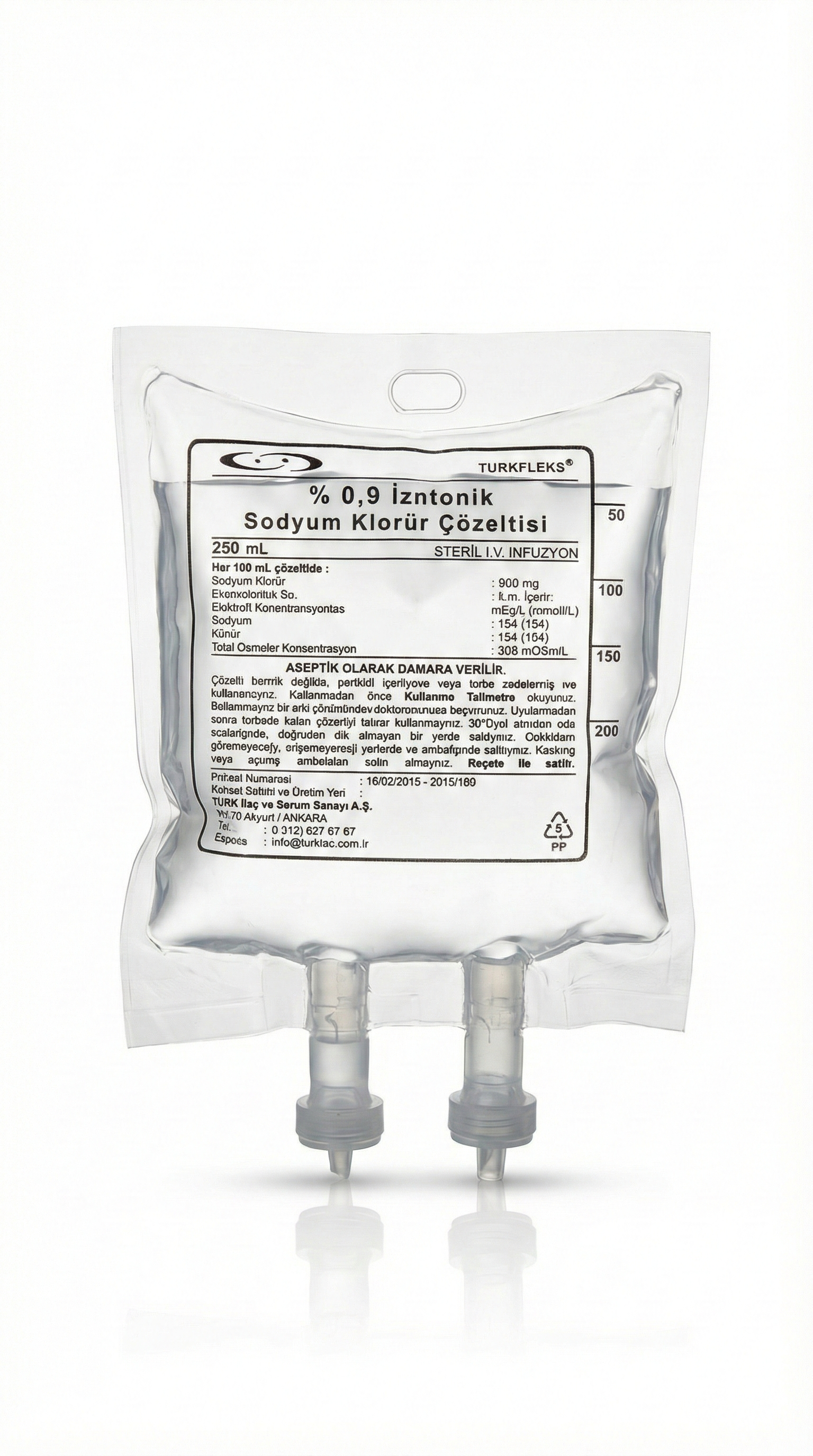 İzotonik %0,9 Sodyum Klorür 250 ML Setsiz