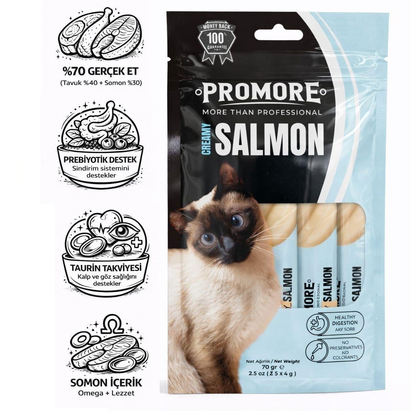 Promore Somon Etli Kremsi Atıştırmalık Kedi Ödül Maması 70 GR (14 GR * 5 ADET)