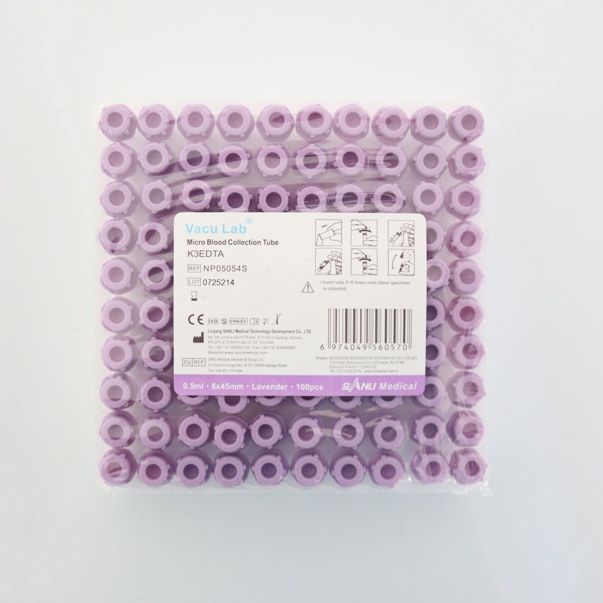 Vacu Lab K3 Edtalı Tüp 0,5 ML (Pediatrik) (Mor Kapak) 100'lü Paket