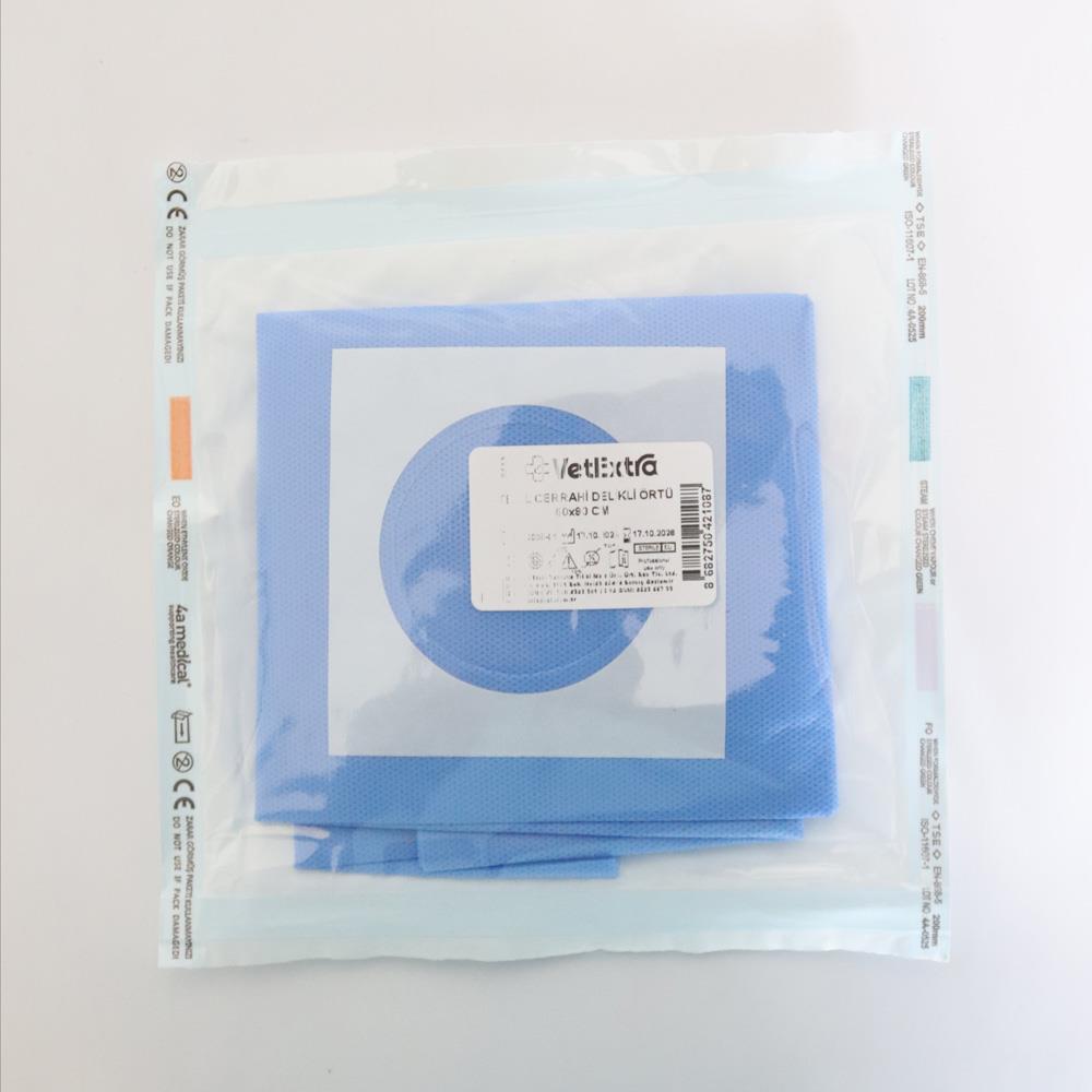 VetExtra Steril Cerrahi Delikli Serviyet Örtüsü 60*90 CM (35 GR SMS Kumaş Delik Çapı 6 CM)