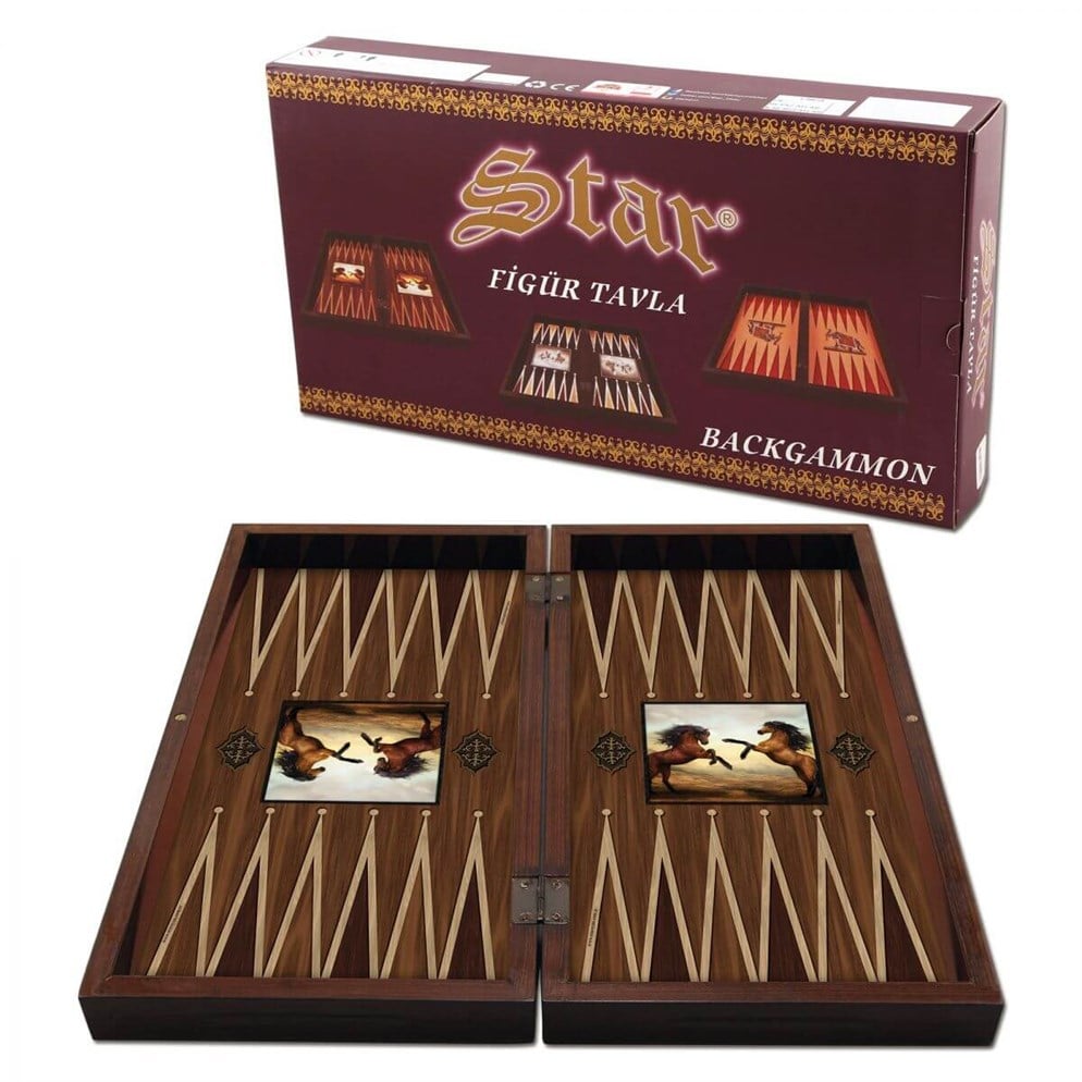 Star Figürlü Tavla Takımı Kahverengi Atlar