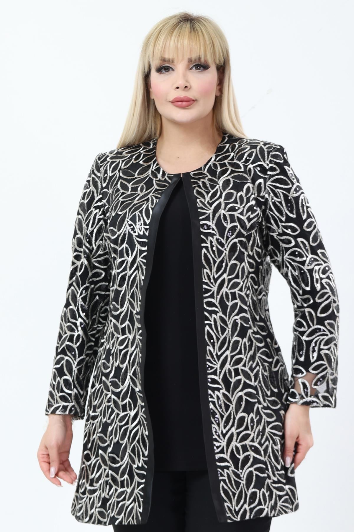Büyük Beden 4054 Siyah Ceket+Bluz Takım