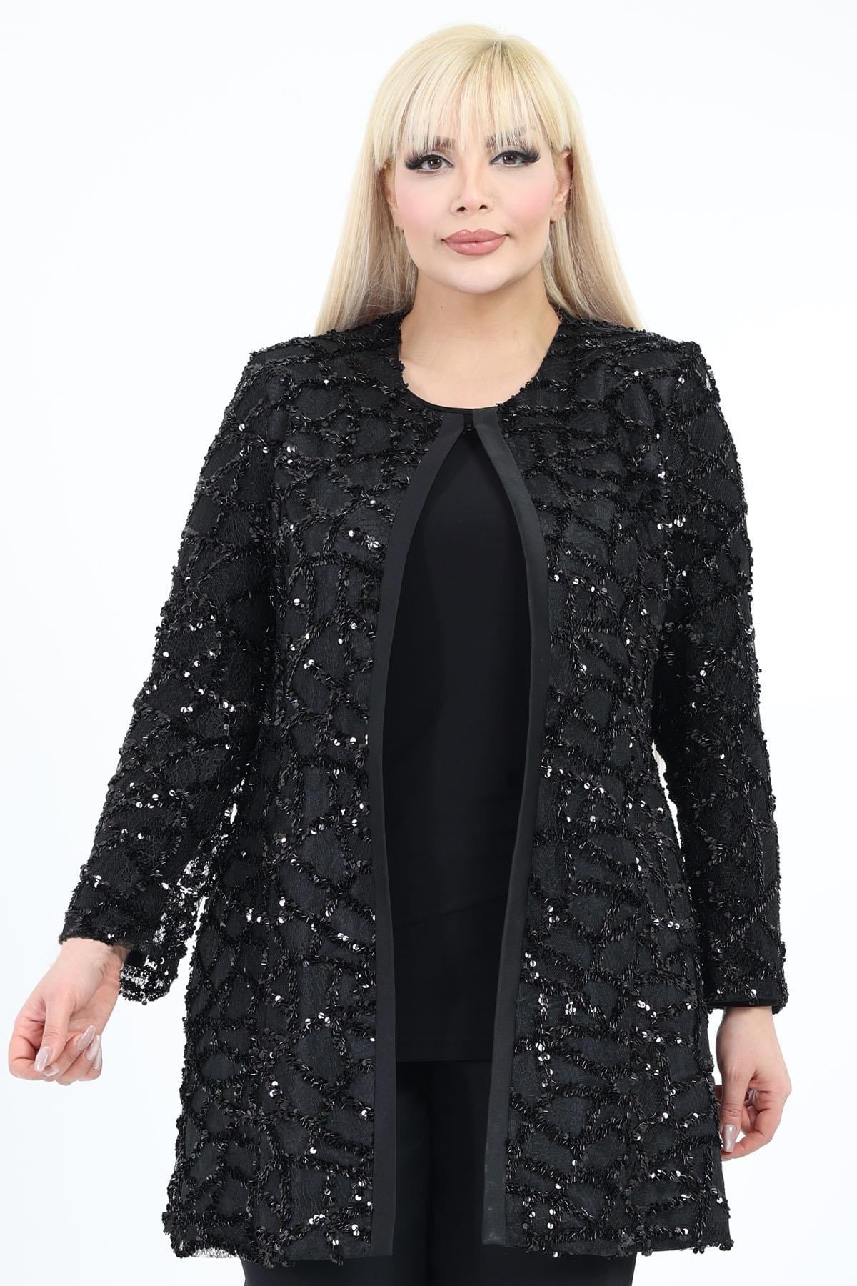 Büyük Beden 4059 Siyah Ceket+Bluz Takım