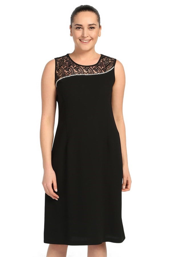 LADIES FIRST Büyük Beden 2577 Siyah Kısa Abiye Elbise