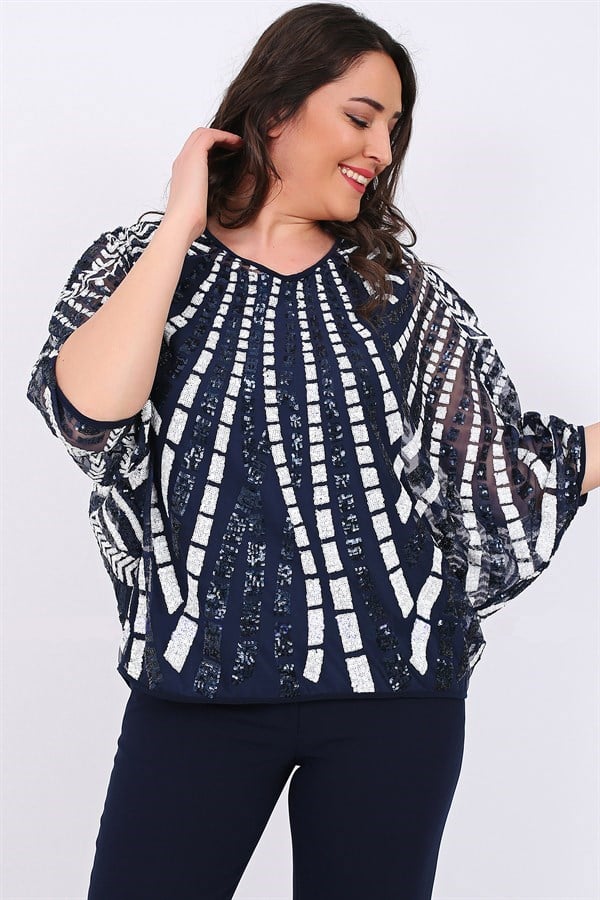 Büyük Beden 2779 Lacivert Bluz+Bady İkili Takım