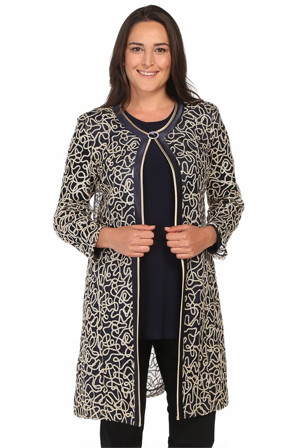 LADIES FIRST Büyük Beden 2932 Lacivert&Gold Ceket+Bady İkili Takım