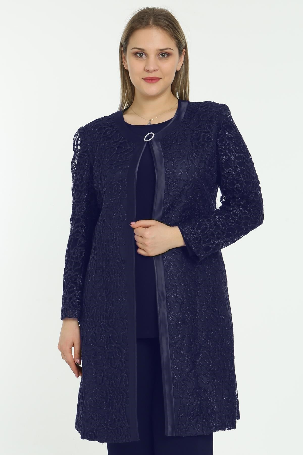LADIES FIRST Büyük Beden 2932 Lacivert-Lacivert Ceket+Bady İkili Takım