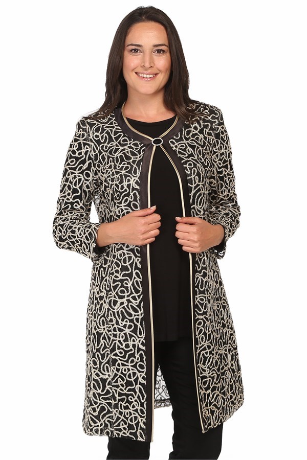LADIES FIRST Büyük Beden 2932 Siyah-Altın Ceket+Bady İkili Takım