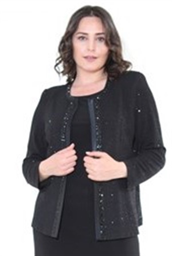 Büyük Beden 3115 Siyah Ceket+Atlet Abiye İkili Takım