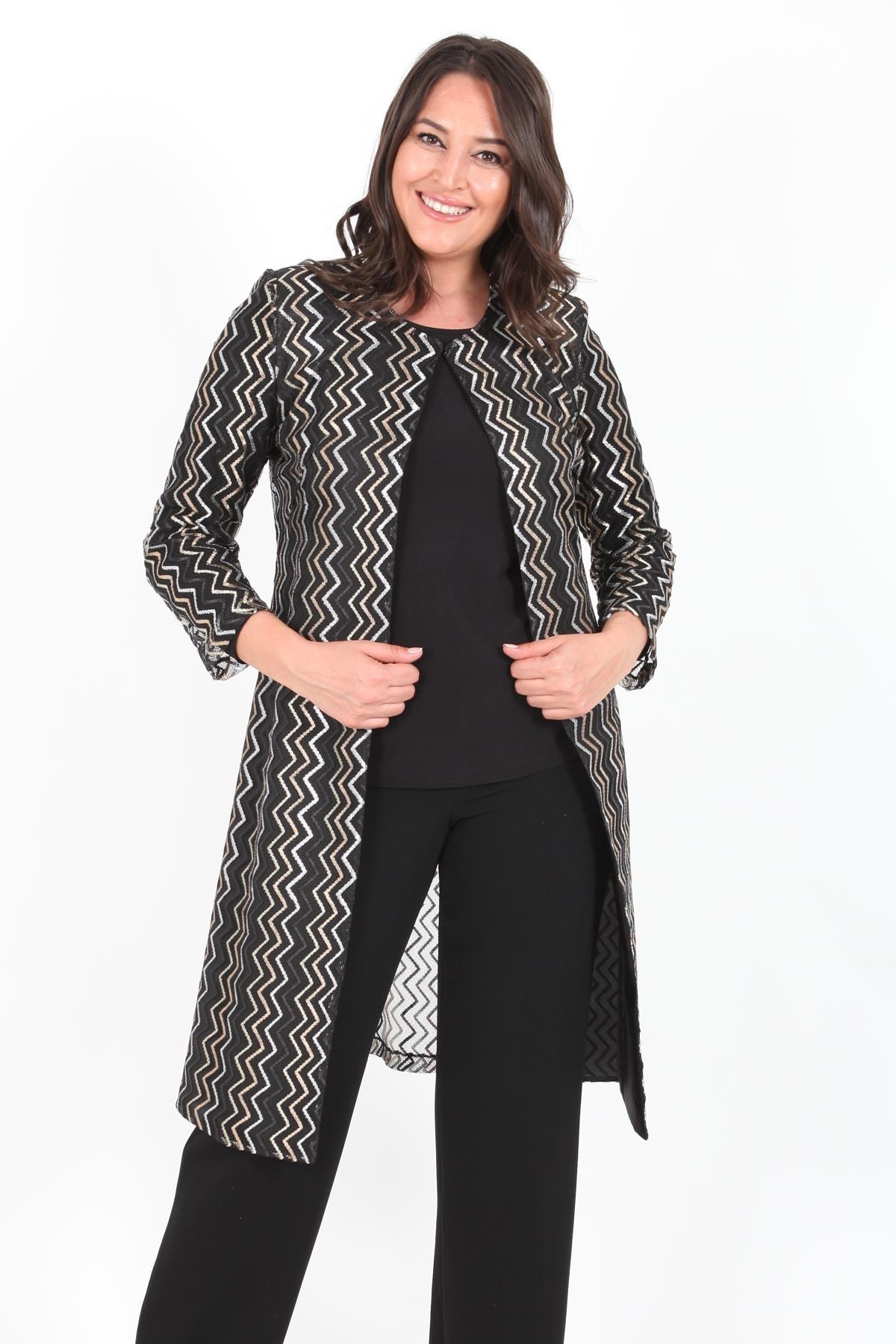 LADIES FIRST Büyük Beden 3152 Siyah Ceket+bady İkili Takım