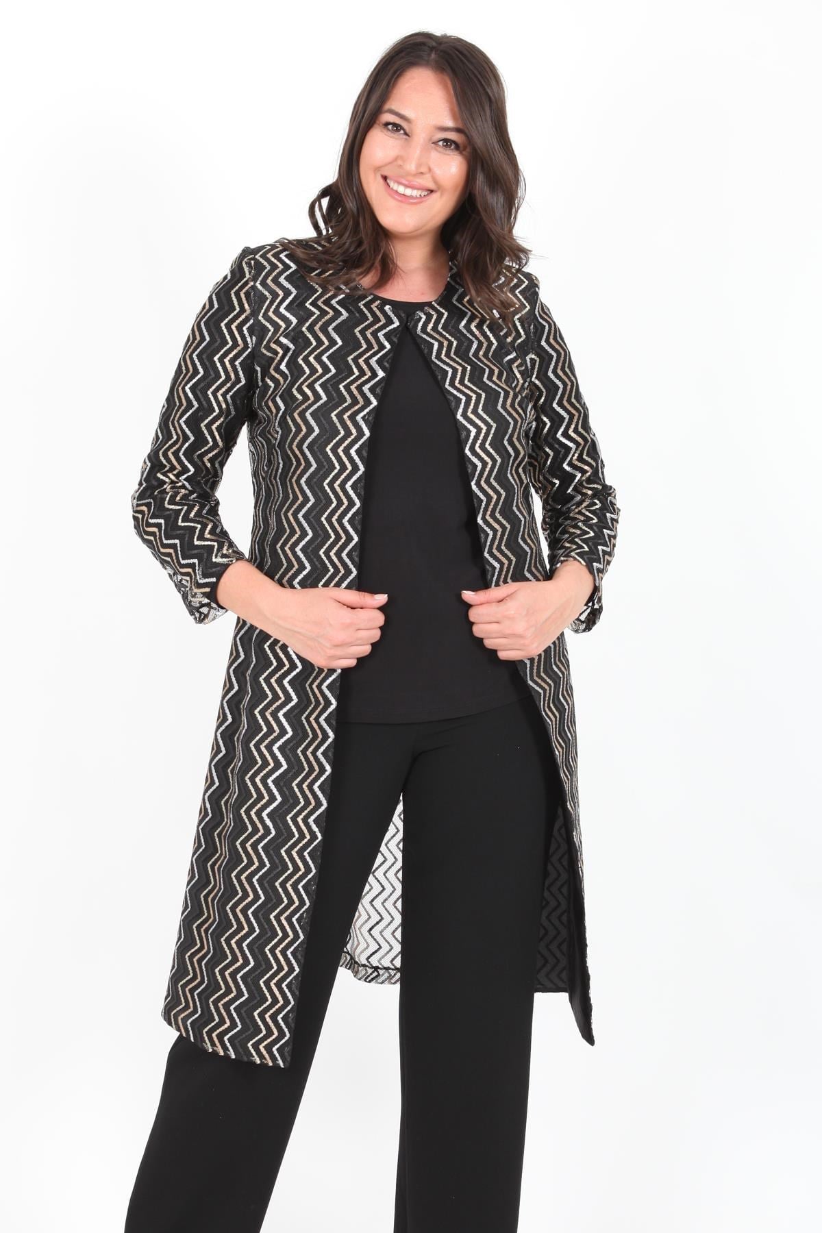 LADIES FIRST Büyük Beden 3152 Siyah Ceket+bady İkili Takım