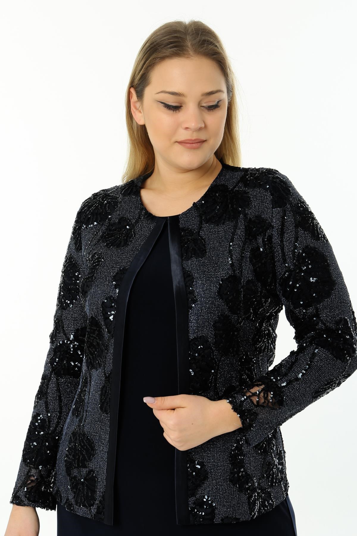 Büyük Beden 3698 Siyah Ceket+Bluz Takım
