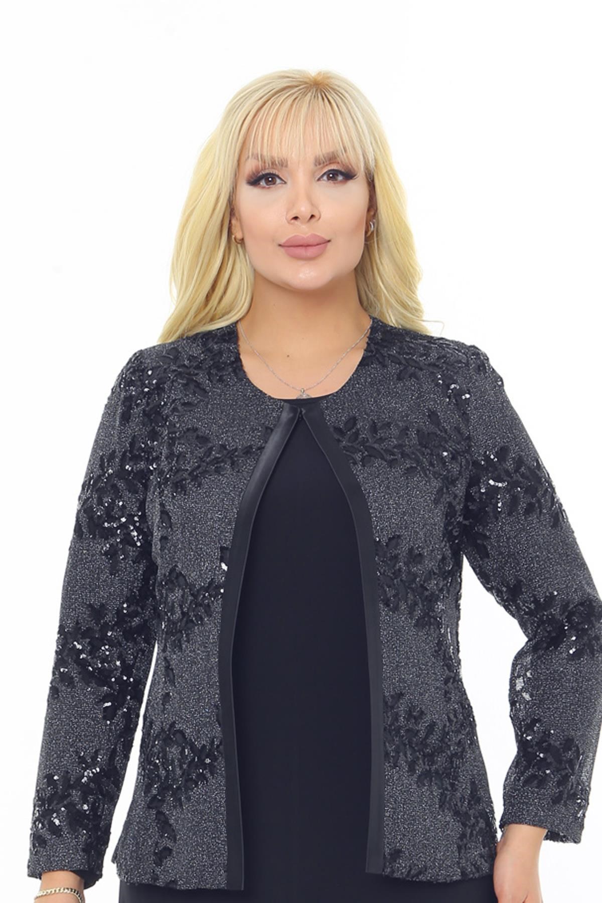Büyük Beden 3723 Lacivert Ceket+Bluz Takım