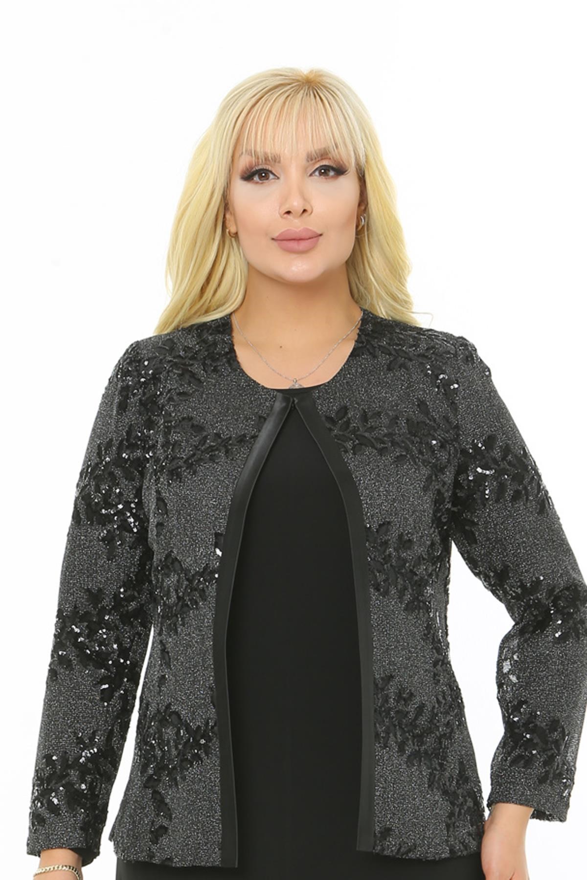 Büyük Beden 3723 Siyah Ceket+Bluz Takım