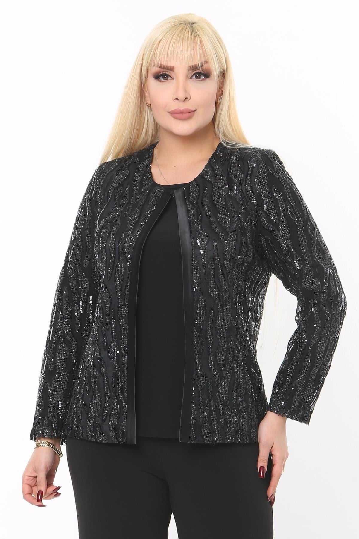 Büyük Beden 3771 Siyah Ceket+Bluz Takım
