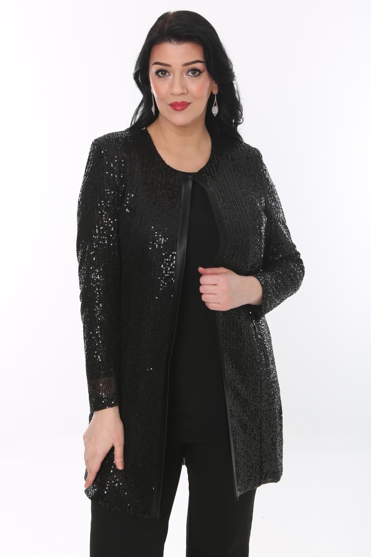 Büyük Beden 3786 Siyah Ceket+Bluz Takım