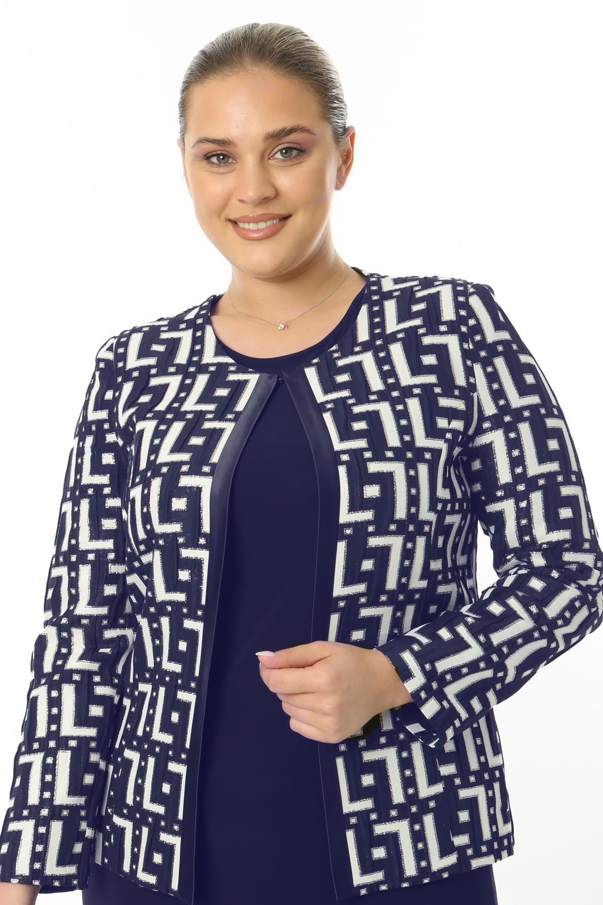 Büyük Beden 3839 Lacivert Ceket+Bluz Takım