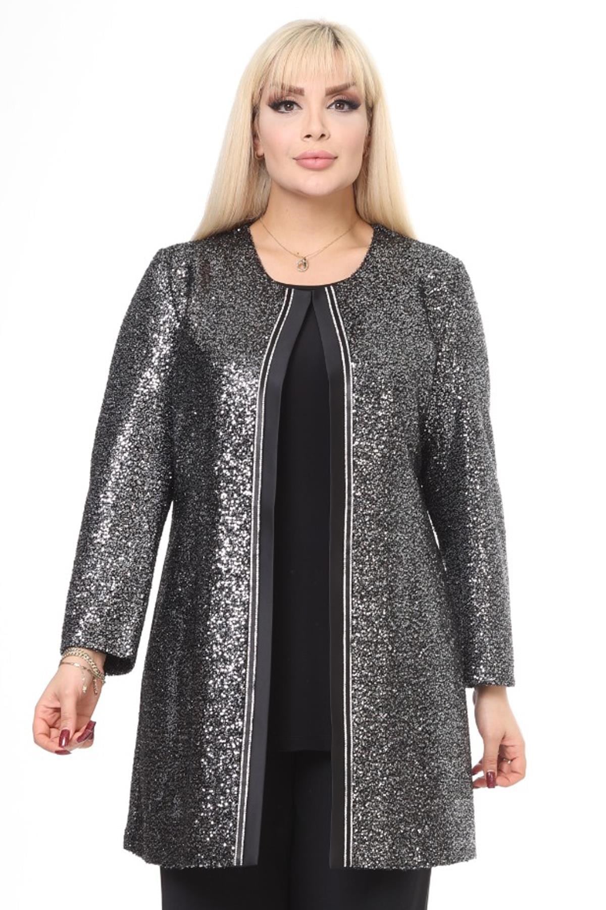 Büyük Beden 3857 Siyah Ceket+Bluz Takım