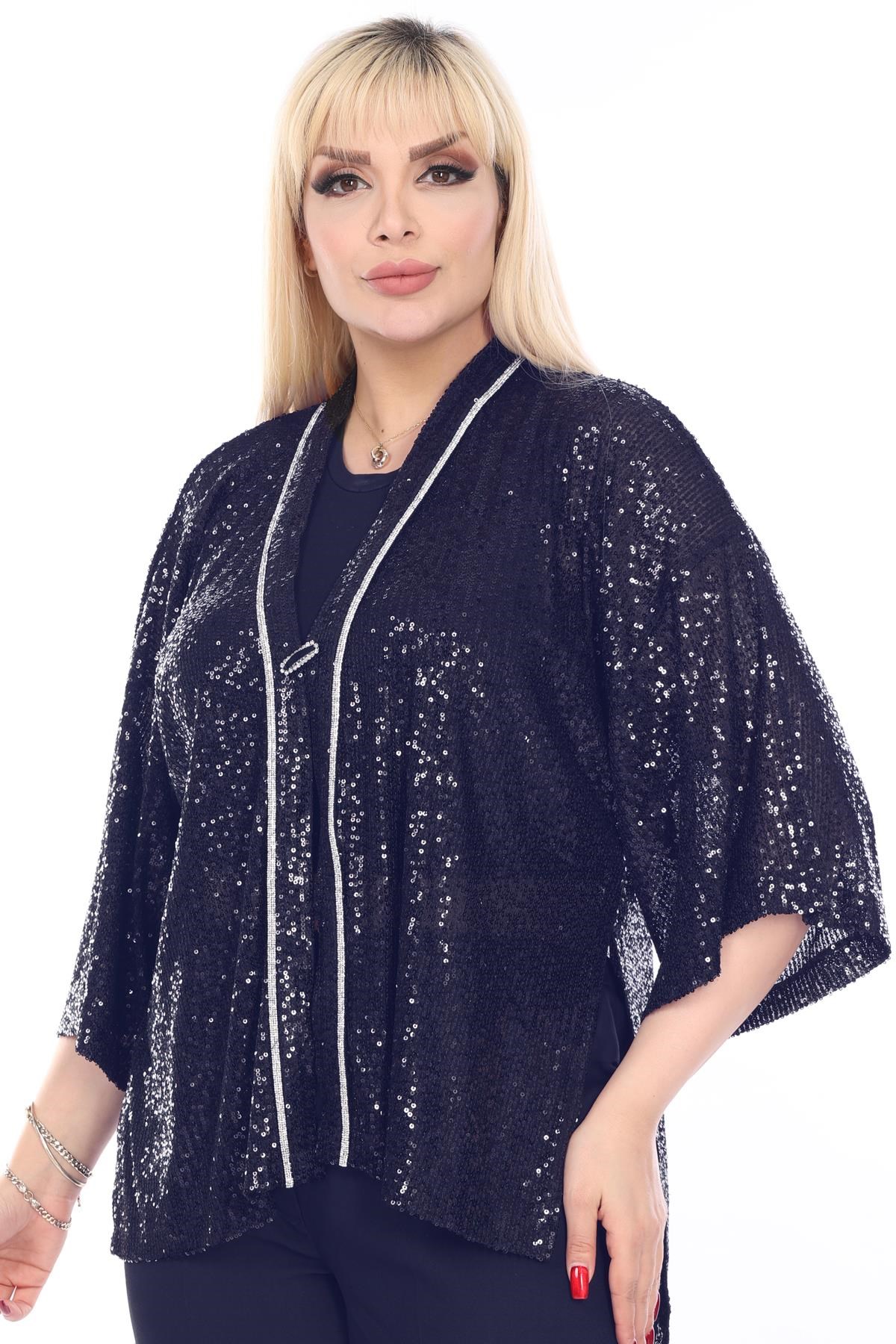  Büyük Beden 3862 Lacivert  Bluz+Bady İkili Takım