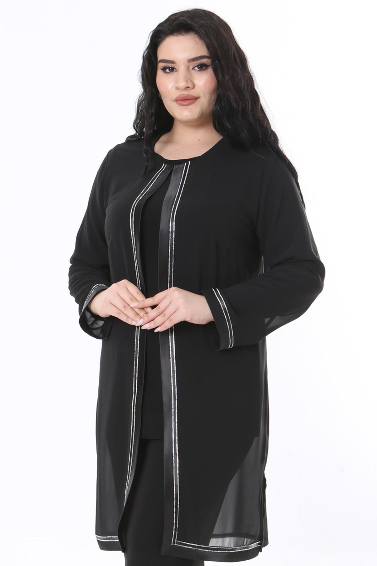 Büyük Beden 3881 Siyah Ceket+Bluz İkili Takım