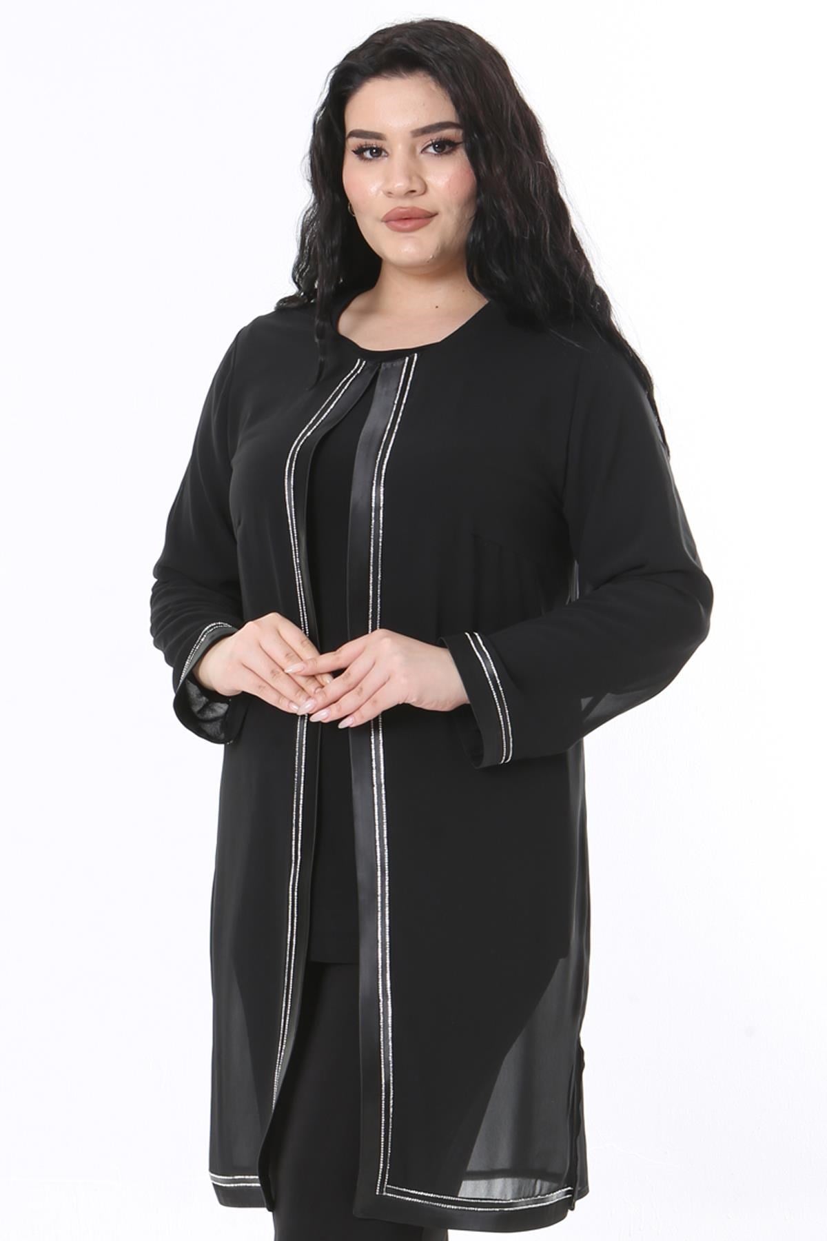 Büyük Beden 3881 Siyah Ceket+Bluz İkili Takım