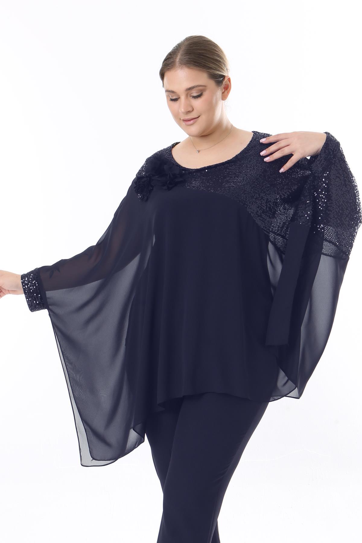 Büyük Beden 3917 Lacivert Bluz İkili Takım