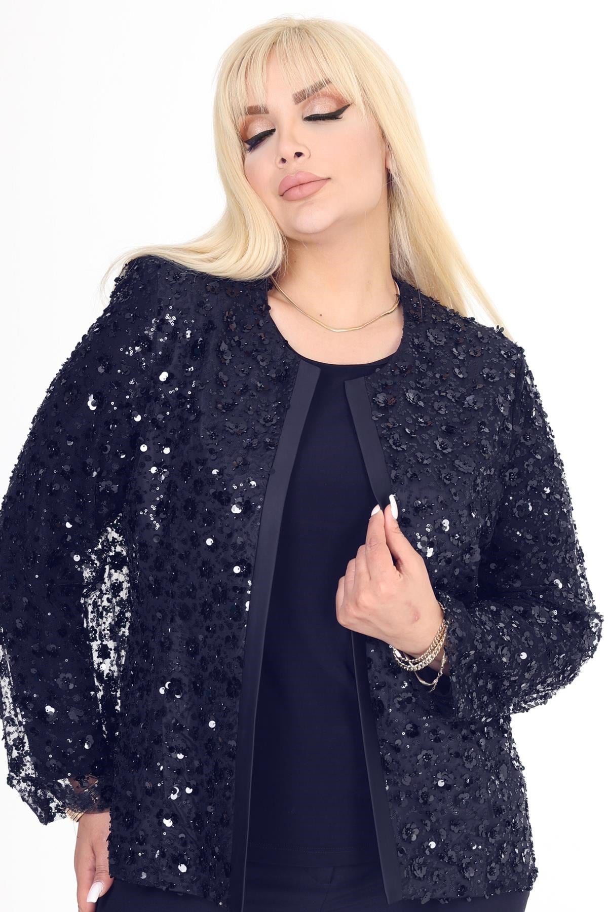 Büyük Beden 3921 Lacivert Ceket+Bluz Takım