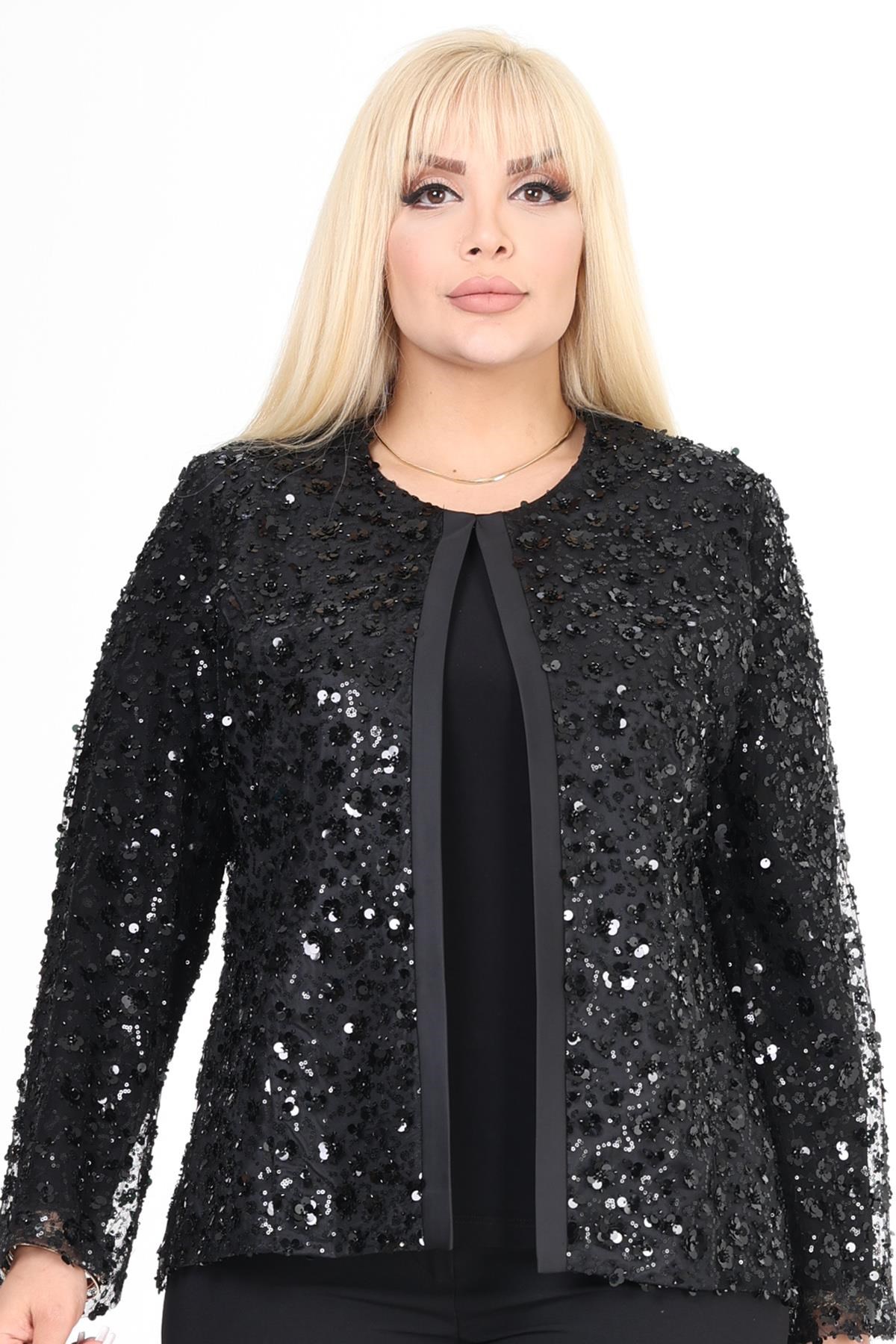 Büyük Beden 3921 Siyah Ceket+Bluz Takım
