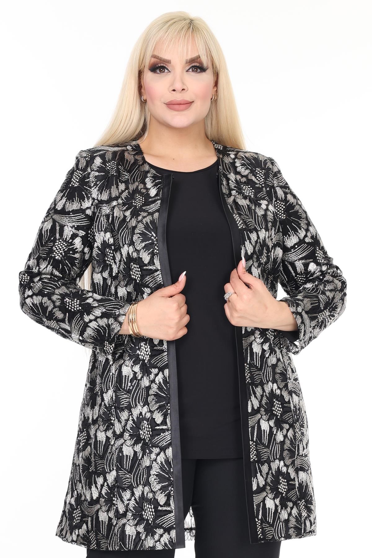 Büyük Beden 3925 Siyah Ceket+Bluz Takım