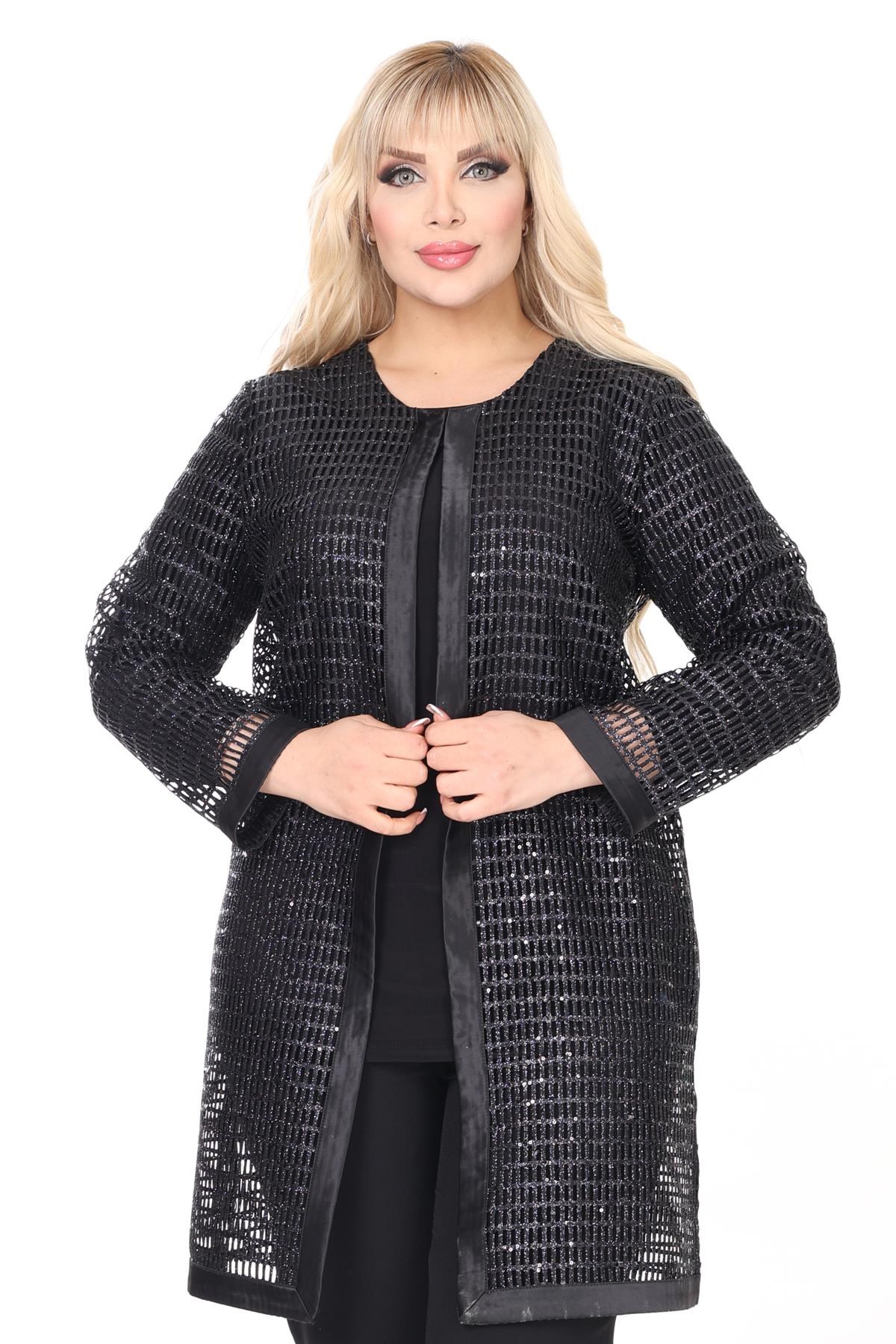 Büyük Beden 3931 Siyah Ceket+Bluz Takım