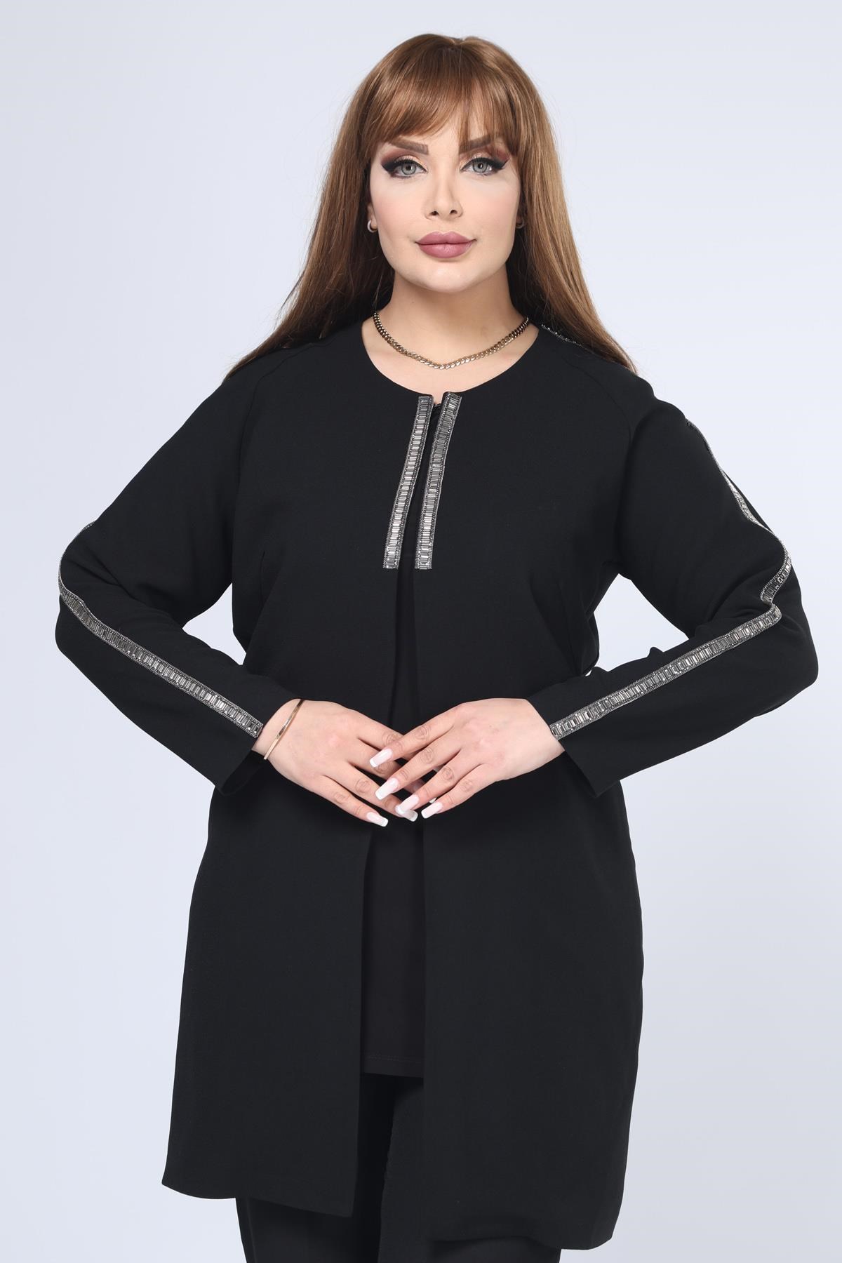 Büyük Beden 3935 Siyah Ceket+Bluz Takım