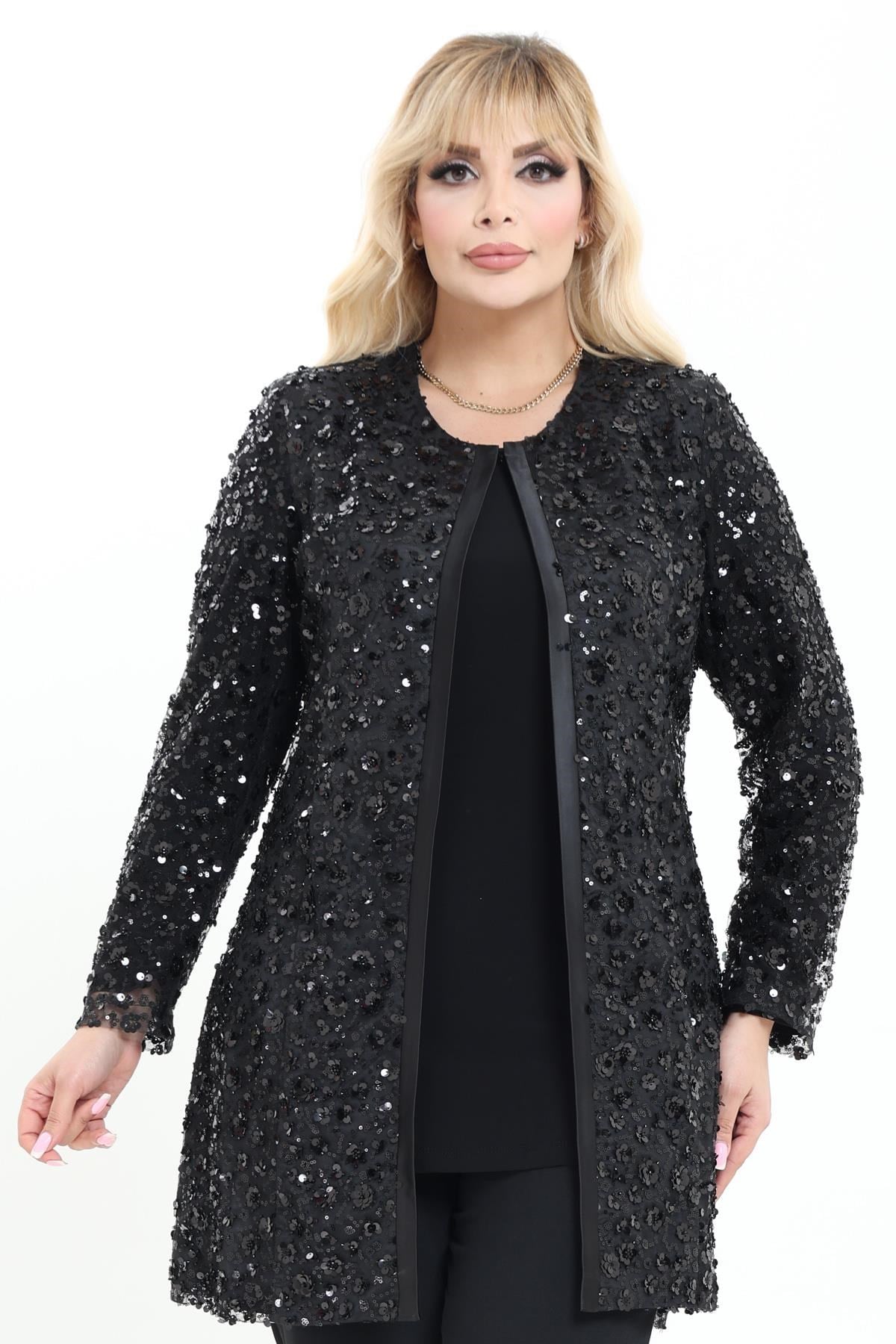 Büyük Beden 3957 Siyah Ceket+Bluz Takım