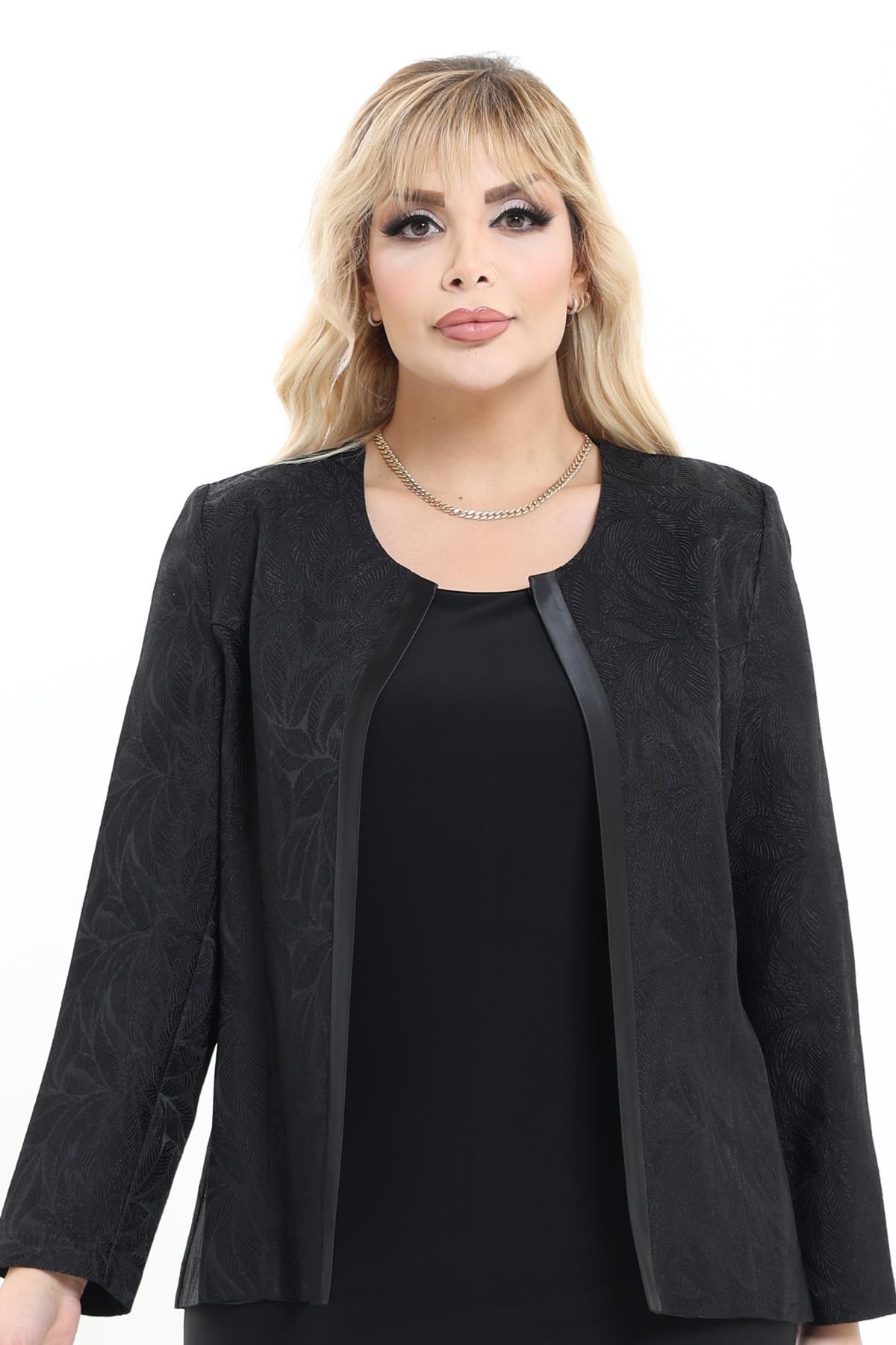 Büyük Beden 3977 Siyah Ceket+Bluz Takım